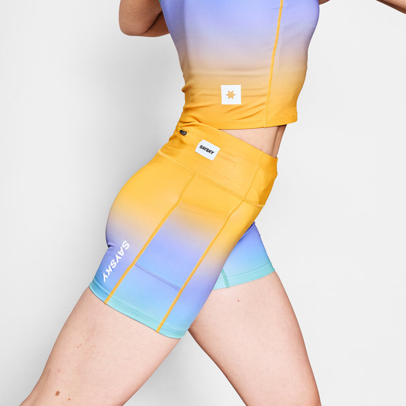 Saysky Drip Dye Combat+ Short Tights 4" Lilla/Grøn/Gul Drip Dye 1033 NWRST31C1033