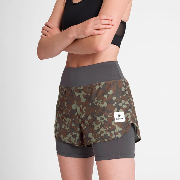 SAYSKY Camo Pace 2 in 1 Shorts 3'' SHORTS 1048 - BROWN AOP