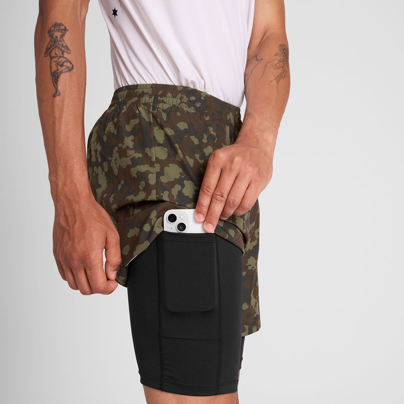 SAYSKY Camo Pace 2 in 1 Shorts 5'' SHORTS 1048 - BROWN AOP