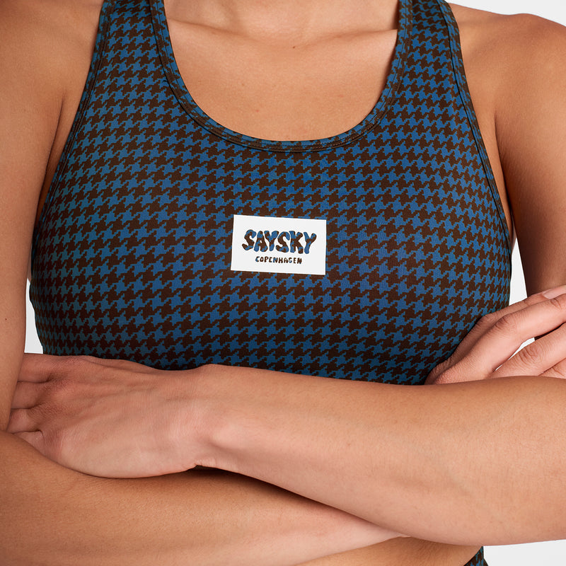 SAYSKY Houndstooth Combat Sports Bra SPORTS-BH 1047 - BLUE AOP